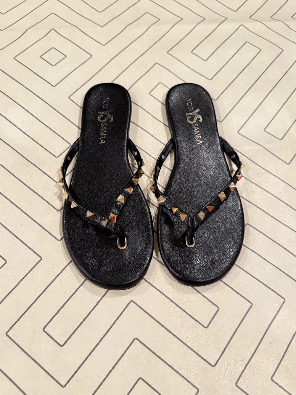 Yosi Samra Black Studded Thong Sandals